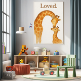 Loved Giraffe Family Watercolour Nursery Children's Room Wall Decor Print