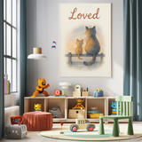 Loved Cat & Kitten Sitting On A Fence Nursery Children's Room Wall Decor Print