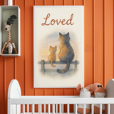 Loved Cat & Kitten Sitting On A Fence Nursery Children's Room Wall Decor Print