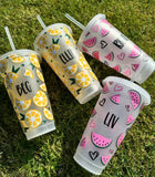 Lemon Summer Personalised Name Tumbler Venti Cold Cup 24oz - With Straw