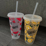 Lemon Summer Personalised Name Tumbler Venti Cold Cup 24oz - With Straw
