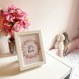 Personalised Floral Wreath Name Children's Room Wall Decor Print