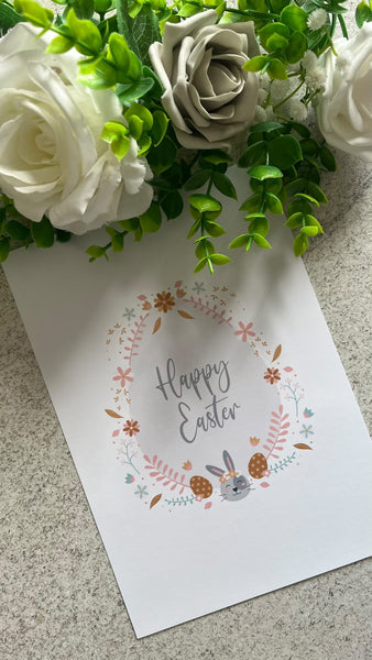 Happy Easter Bunny Egg Wreath Spring Easter Seasonal Wall Home Decor Print