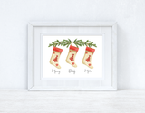 Personalised Christmas Stocking Names Winter Christmas Seasonal Wall Home Decor Print - Upto 6 Stockings