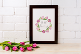 Hello Spring Tulip Wreath Spring Easter Seasonal Wall Home Decor Print