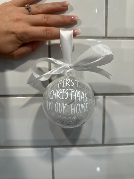 First Christmas In Our Home Clear Feather Christmas Tree Hanging Decoration Bauble