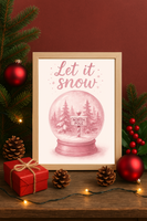 Let It Snow Wall Art – Pink North Pole Snow Globe Christmas Print