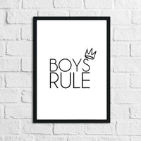 Boys Rule Crown Children's Bedroom Room Wall Decor Print