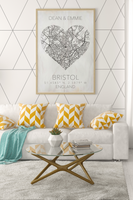 Couples Love Heart Map Any City & Country with Coordinates Personalised Wall Decor Print with 10 New Styles