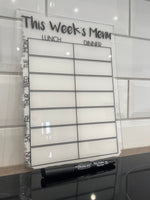 This Week's Menu Food Meal Planner Painted A4 Clear Acrylic Wipeable Sign With Drywipe Pen