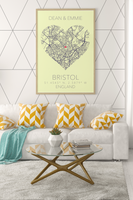 Couples Love Heart Map Any City & Country with Coordinates Personalised Wall Decor Print with 10 New Styles