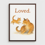 Loved Cat Family Playful Kitten Watercolour Nursery Children's Room Wall Decor Print