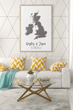Couples United Kingdom Map with Special Dates & Heart Personalised Wall Decor Print with 10 New Styles