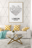 Love Heart Map Any City & Country Personalised Wall Decor Print with 10 New Styles