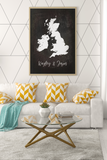 Couples United Kingdom Map with Special Dates & Heart Personalised Wall Decor Print with 10 New Styles