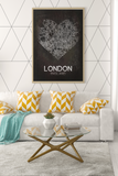 Love Heart Map Any City & Country Personalised Wall Decor Print with 10 New Styles
