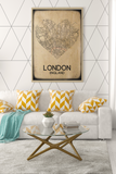 Love Heart Map Any City & Country Personalised Wall Decor Print with 10 New Styles