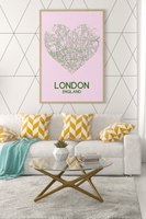 Love Heart Map Any City & Country Personalised Wall Decor Print with 10 New Styles