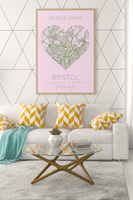 Couples Love Heart Map Any City & Country with Coordinates Personalised Wall Decor Print with 10 New Styles